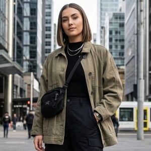Zara TRF L Modern Streetwear Casual Oversized Khaki Utility Cargo Rugged Jacket